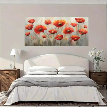 Abstract Red Orange Poppies Wall Art Canvas Office Home Room Framed 120x60cm