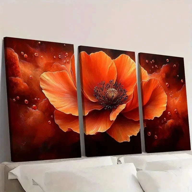 3pcs Orange Poppy Flower Art I  Wall Art Set Canvas Framed 50x70cm - High Quality Print 100% Australian Made Wall Canvas Ready to Hang