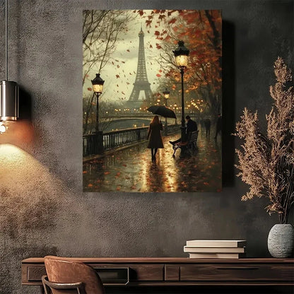 Beautiful Parisian Autumn Romance Eiffel Painting 40x60cm Metal Print Ready to Hang - Bella Home Decor
