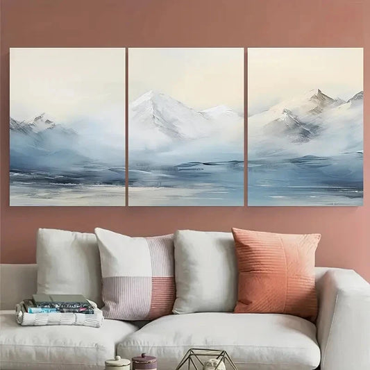 3pcs Serene Blue and White Peaks with Misty Design Metal Print Ready to Hang Art - Bella Home Decor