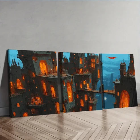 3pcs Bustling city (4) Wall Art Set Canvas Unframed - High Quality Print 100% Australian Made Wall Canvas - Bella Home Decor