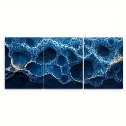 3pcs Blue Abstract Cellular Texture Metal Print Ready to Hang Art