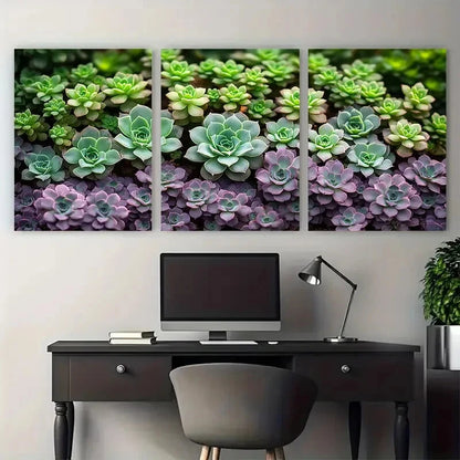 3pcs Natural Green and Purple Succulent Plants Metal Print Ready to Hang Art - Bella Home Decor