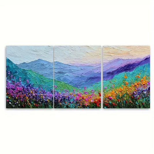 3pcs Sunrise Mountain Wildflower Field Metal Print Ready to Hang Art