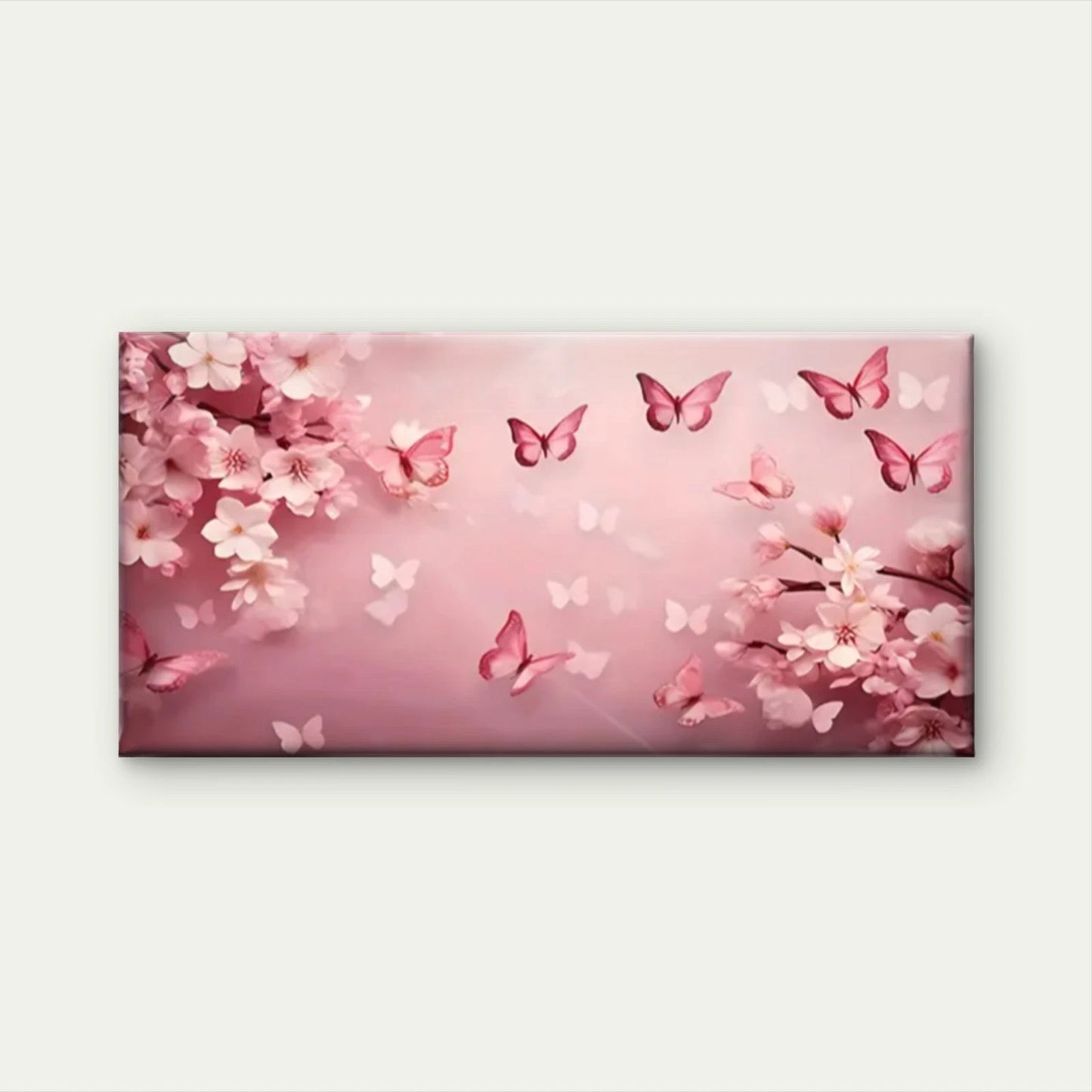 Pink Butterfly Flowers Wall Art Canvas Office Home Room Framed 120x60cm