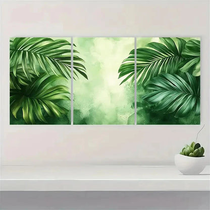 3pcs Serene Tropical Palm Leaf Illustrations Metal Print Ready to Hang Art