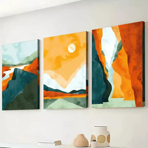 3pcs Abstract Scandinavian And Bohemian Nature Art with Golden Wall Art Set Canvas Unframed - High Quality Print 100% Australian Made Wall Canvas