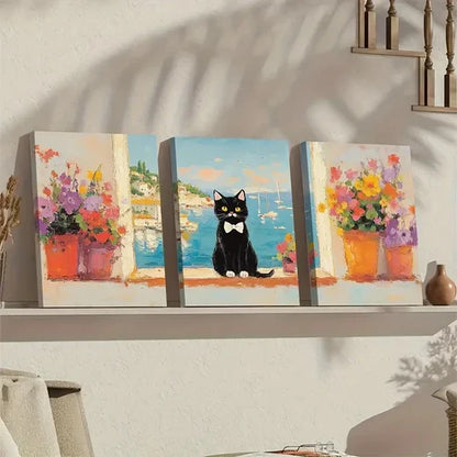 3pcs Cat with White Paws & Bow Tie Wall Art Set Canvas Unframed - High Quality Print 100% Australian Made Wall Canvas - Bella Home Decor