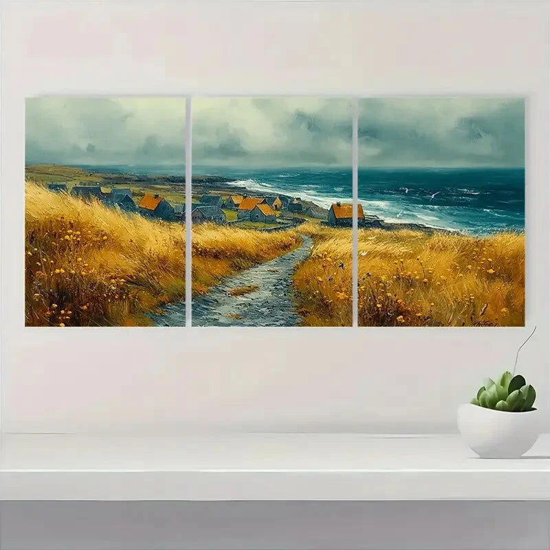3pcs Doolin Painting County Clare Art Irish VillageMetal Print Ready to Hang Art - Bella Home Decor