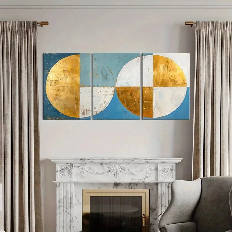 3pcs Abstract Art Geometric Design Poster Metal Print Ready to Hang Art - Bella Home Decor