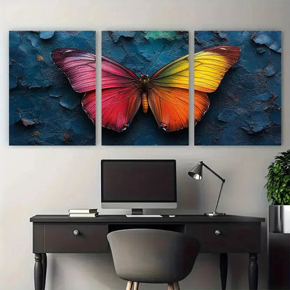 3pcs Vibrant Rainbow Butterfly Abstract Nature Metal Print Ready to Hang Art - Bella Home Decor