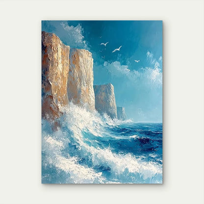 Abstract Ocean Waves & Towering Rocks Metal Print Ready to Hang