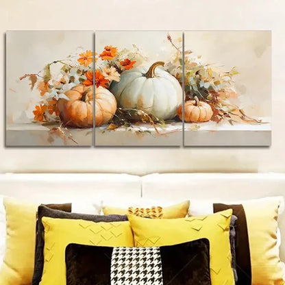 3pcs Paintings of Pumpkins and Flowers Wall Art Set Canvas Unframed - High Quality Print 100% Australian Made Wall Canvas