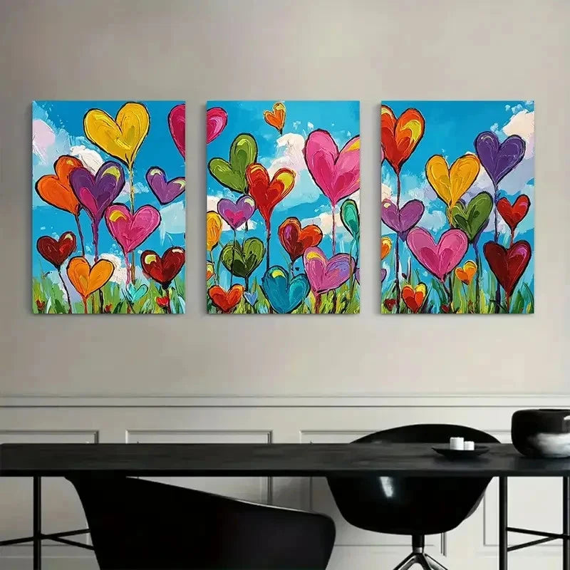 3pcs Countless Hearts Paintings And Posters Metal Print Ready to Hang Art - Bella Home Decor