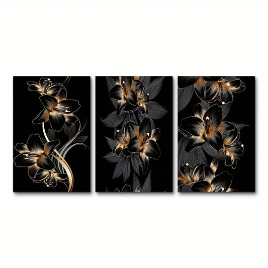 3pcs Black and Golden Classic Metal Print Ready to Hang Art