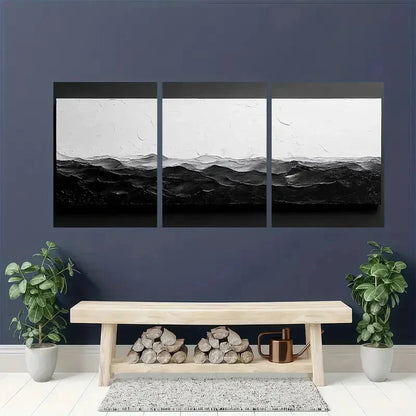 3pcs Black and White Abstract Textured Metal Print Ready to Hang Art - Bella Home Decor