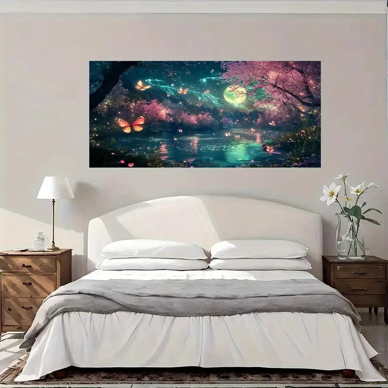 Garden Moonlit Night Wall Art Canvas Office Home Room Framed 120x60cm