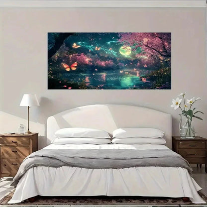 Garden Moonlit Night Wall Art Canvas Office Home Room Framed 120x60cm