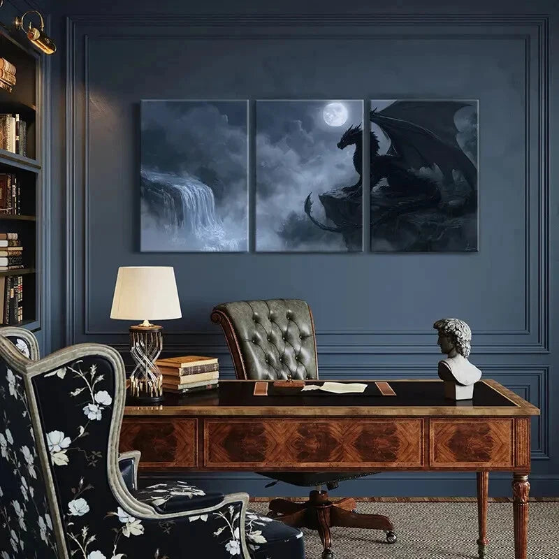 3pcs Mystical Dragon Art Fantasy Landscape Metal Print Ready to Hang Art - Bella Home Decor