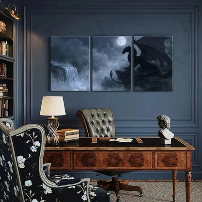 3pcs Mystical Dragon Art Fantasy Landscape Metal Print Ready to Hang Art - Bella Home Decor