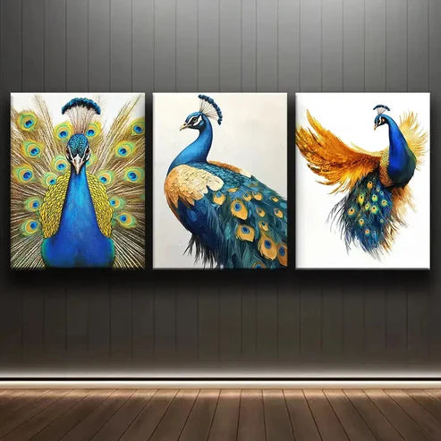3pcs A Beautiful Peacock Perfect Colorful Wall Art Set Canvas Unframed - High Quality Print 100% Australian Made Wall Canvas