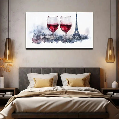 Eiffel Tower & Wine Wall Art Canvas Office Home Room Framed 120x60cm