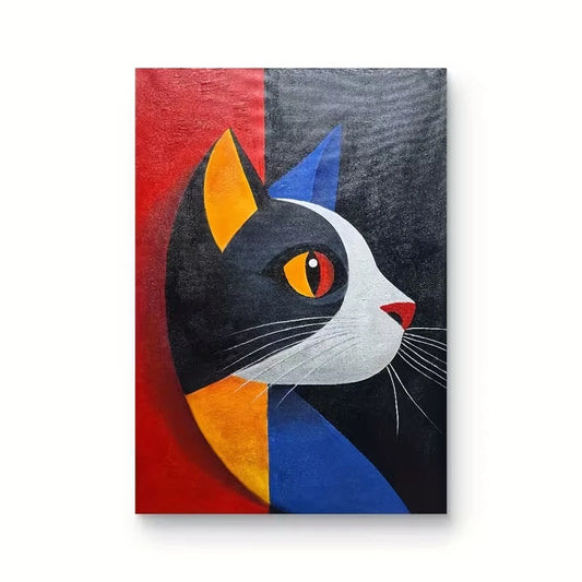 Abstract Cat Portrait Acrylic Painting 60x90cm Metal Print Ready to Hang