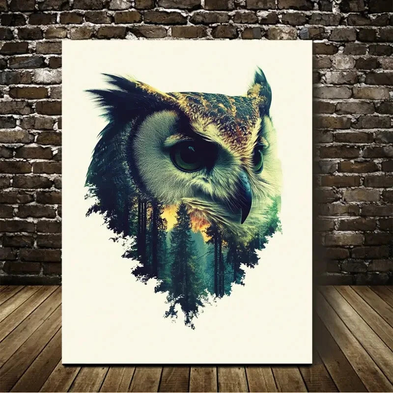 Abstract Art Vintage Forest Owl Painting  40x60cm Metal Print Ready to Hang - Bella Home Decor