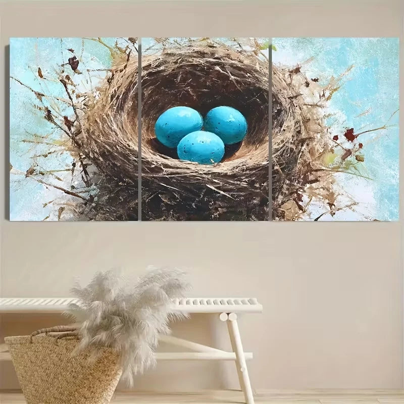 3pcs Nest Bird Nest Metal Print Ready to Hang Art