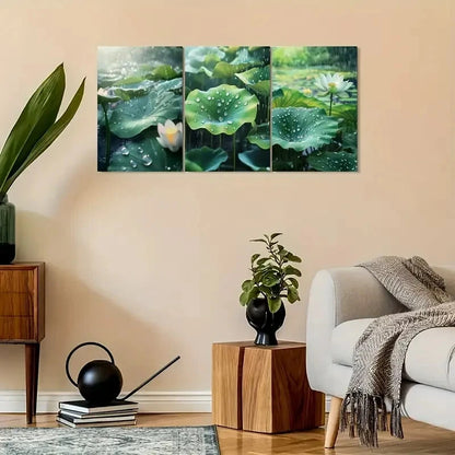 3pcs Vintage Lotus & Raindrop Design Metal Print Ready to Hang Art - Bella Home Decor