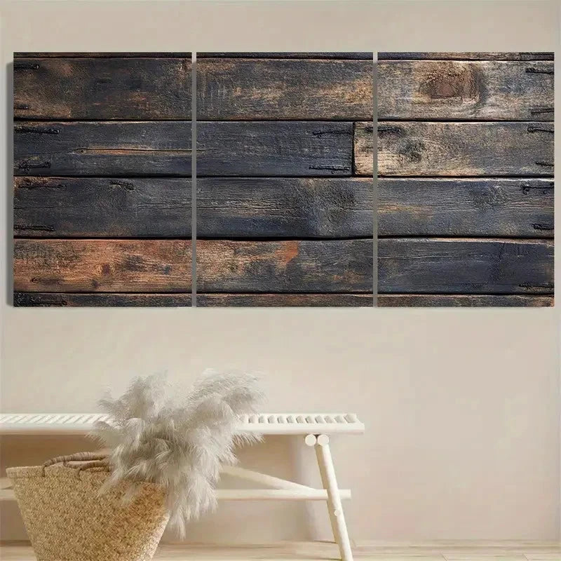 3pcs Vintage Distressed Wood Texture Wall Art Set Canvas Framed 60x90cm - High Quality Print 100% Australian Made Wall Canvas Ready to Hang