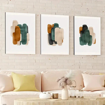 3pcs Abstract Geometric Brush Stroke Gold & Blue Wall Art Canvas Unframed - High Quality Print 100% Australian Made Wall Canvas - Bella Home Decor