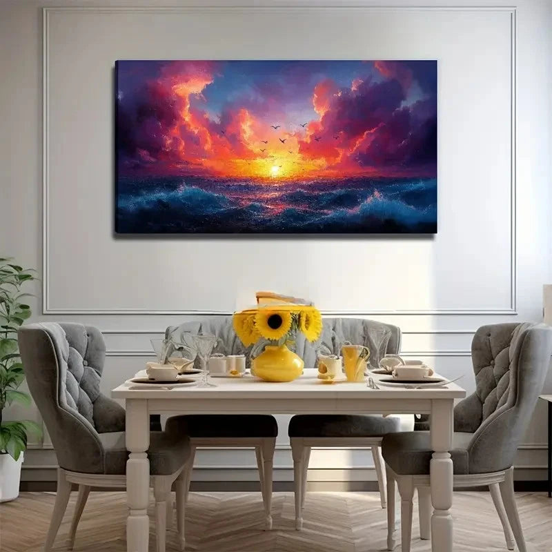 Sunset On The Sea Suitable Wall Art Canvas Office Home Room Framed 120x60cm
