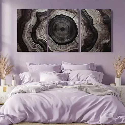 3pcs Deep Espresso & Beige Tree Ring Wall Art Canvas Unframed - High Quality Print 100% Australian Made Wall Canvas - Bella Home Decor