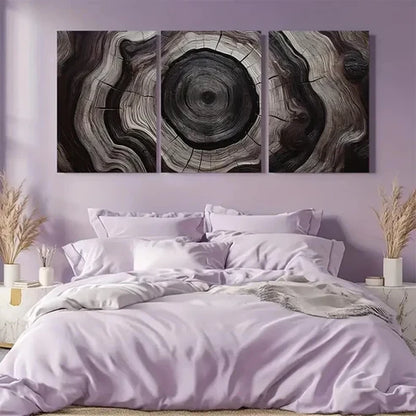 3pcs Deep Espresso & Beige Tree Ring Wall Art Canvas Unframed - High Quality Print 100% Australian Made Wall Canvas - Bella Home Decor