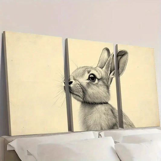 3pcs Drawing of Rabbit Prints Minimalist PK Wall Art Set Canvas Framed 50x70cm - High Quality Print 100% Australian Made Wall Canvas Ready to Hang