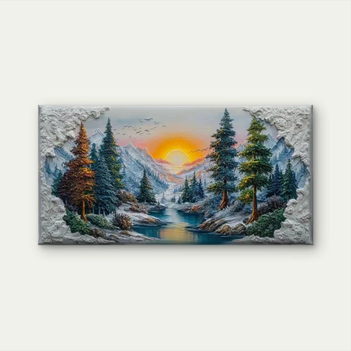 Sunset Over the Alpine River Wall Art Canvas Office Home Room Framed 120x60cm - Bella Home Decor