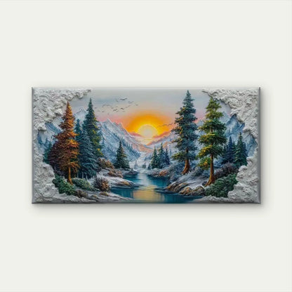 Sunset Over the Alpine River Wall Art Canvas Office Home Room Framed 120x60cm - Bella Home Decor