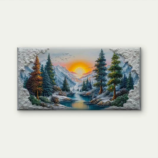 Sunset Over the Alpine River Wall Art Canvas Office Home Room Framed 120x60cm