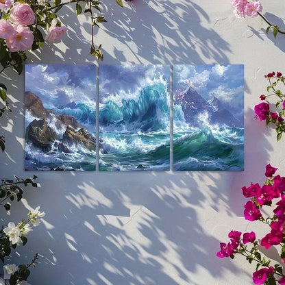 3pcs Modern Seascape Ocean Waves Metal Print Ready to Hang Art
