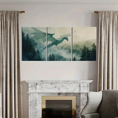 3pcs Magical Dragon Art Forest Landscape Metal Print Ready to Hang Art - Bella Home Decor