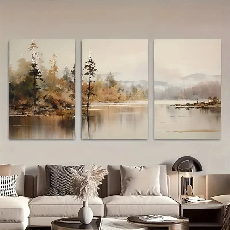3pcs Beautiful Moody Landscape Neutral Design Metal Print Ready to Hang Art - Bella Home Decor