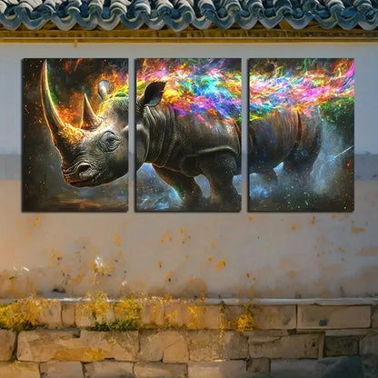 3pcs Modern Vibrant Rhinoceros Design Metal Print Ready to Hang Art - Bella Home Decor