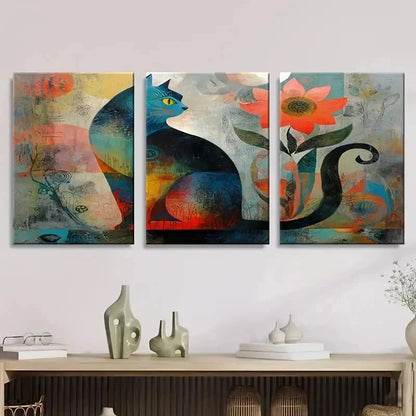 3pcs Abstract Cat Flower Wall Art Set Canvas Framed 50x70cm - High Quality Print 100% Australian Made Wall Canvas Ready to Hang - Bella Home Decor