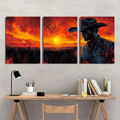 3pcs Old Timey Wild West Cowboy Oil Painting Metal Print Ready to Hang Art - Bella Home Decor