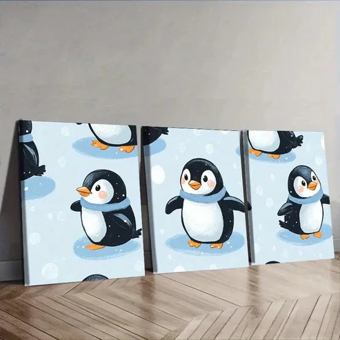 3pcs Penguin Canvas Wall Art Set Canvas Unframed - High Quality Print 100% Australian Made Wall Canvas