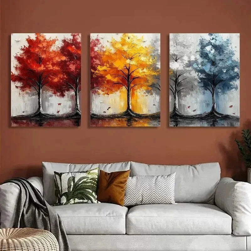 3pcs Colorful Forest Trees Painting Wall Art Set Canvas Framed 60x90cm - High Quality Print 100% Australian Made Wall Canvas Ready to Hang