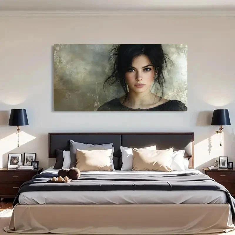 Green Eyes Brunette Mysterious Wall Art Canvas Office Home Room Framed 120x60cm