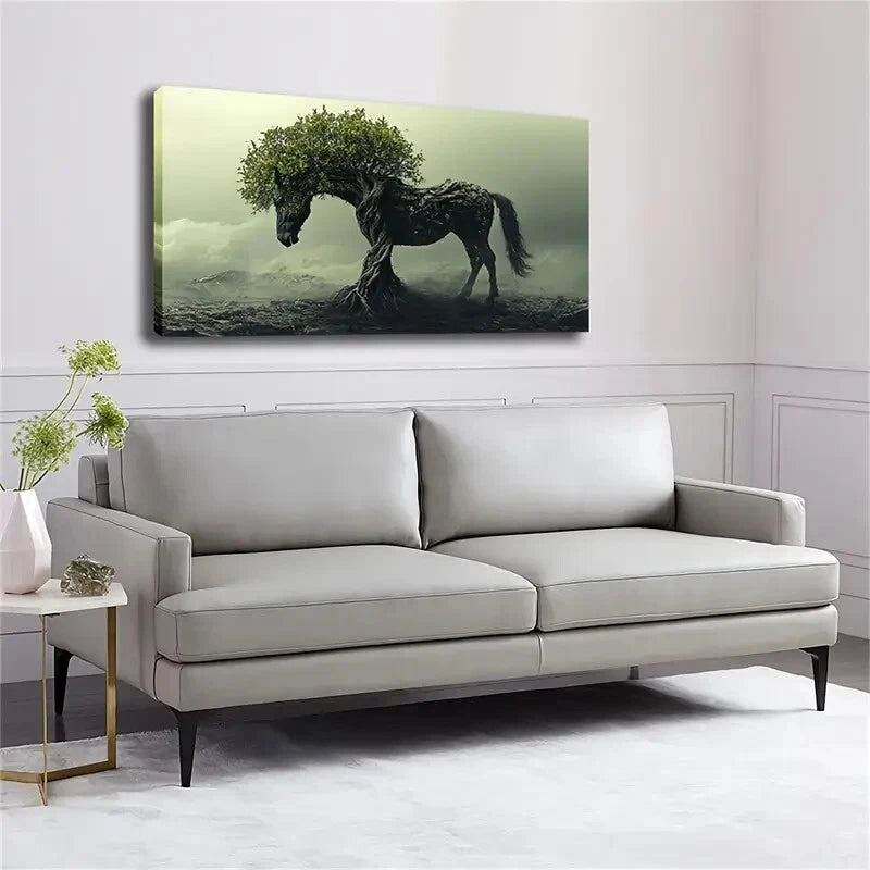 Enchanted Forest Horse Tree Wall Art Canvas Office Home Room Framed 120x60cm - Bella Home Decor