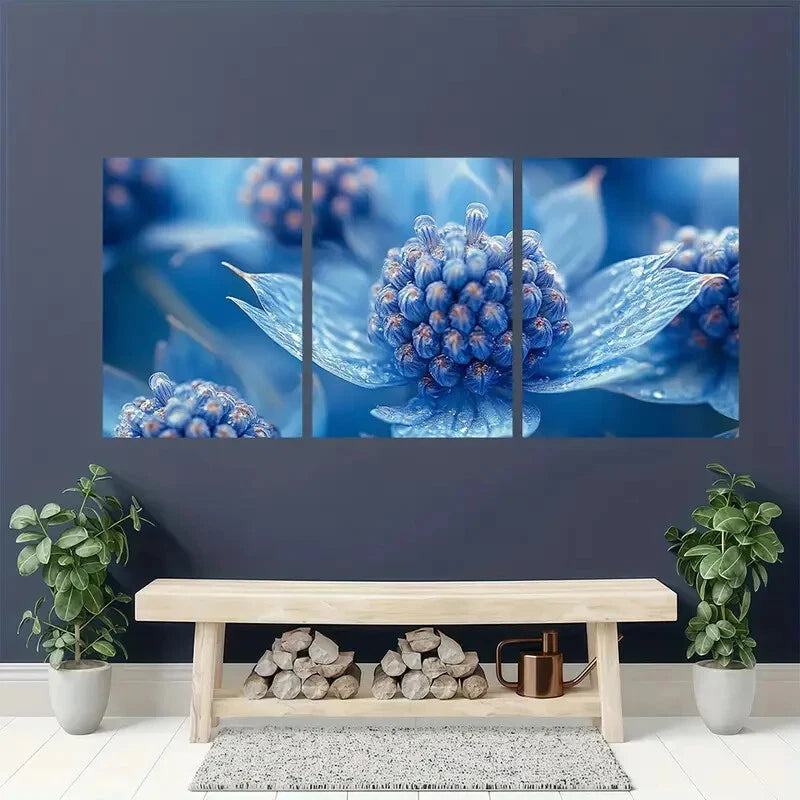 3pcss Sea Holly Blue Floral Design Beach House Metal Print Ready to Hang Art - Bella Home Decor